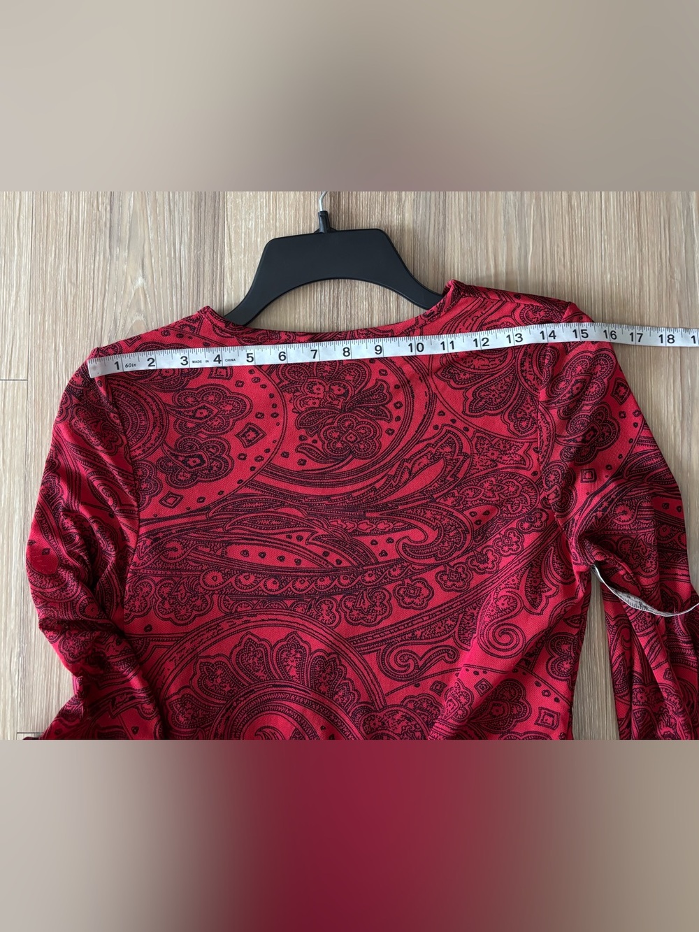 VTG Paul Harris Design Top Red Black Paisley Mesh Long Sleeve Women M Gothic 90s - Picture 9 of 9